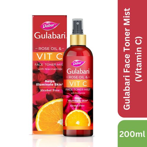 Dabur Gulabari Rose Oil & Vitamin C Face Toner Mist with Niacinamide - 200ml | Toner for brightened skin | Improves Uneven Skin Tone, Tightens Pores | Alcohol free