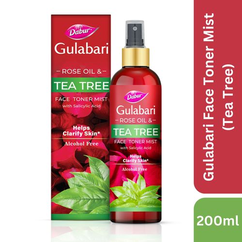 Dabur Gulabari Rose Oil & Tea Tree Face Toner Mist with Salicylic Acid - 200ml | Treats breakouts, blackheads, and whiteheads | Tightens and Refines Pores | Alcohol free