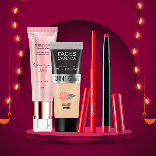 Faces Canada Diwali Makeup Kit | Foundation | Strobe Cream | Kajal | Matte Lipstick