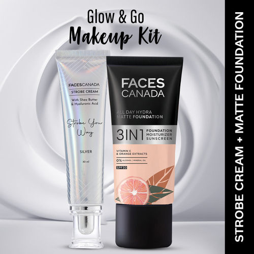 FACES CANADA Glow & Go Makeup Kit | Silver Strobe Cream (30 ml) | Rose Ivory Foundation (25 ml)