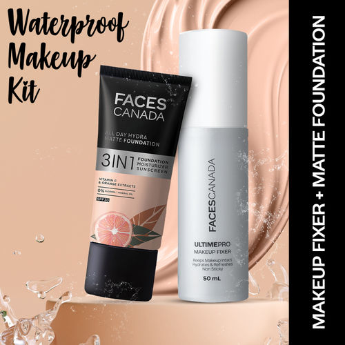 FACES CANADA Waterproof Fix & Finish Kit | Makeup Fixer (50 ml) | Rose Ivory Foundation (25 ml)