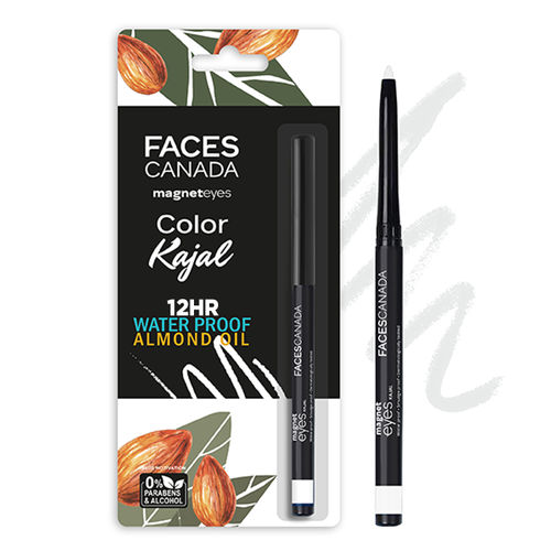 FACES CANADA Magneteyes Color Kajal - White Serenity, 0.30g | Highly Pigmented Kohl | 12HR Long Stay | Single Stroke Glide | Waterproof & Smudgeproof | Almond Oil Enriched