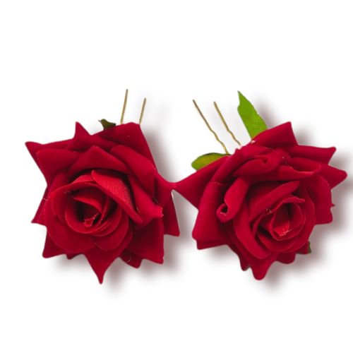 LYF5STAR Handmade Red Rose Floral Bride Juda Pin For Women - Pack of 2
