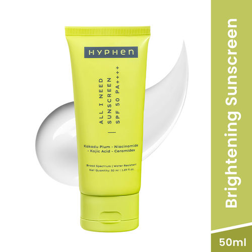 Hyphen All I Need Sunscreen SPF50 PA++++ | Brightens - Niacinamide, Kojic Acid, Vit C Rich Kakadu Plum | Lightweight Non-Greasy UVA/B Protection -50 ml