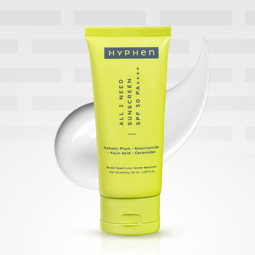 Hyphen All I Need Sunscreen SPF50 PA++++ | Brightens - Niacinamide, Kojic Acid, Vit C Rich Kakadu Plum | Lightweight Non-Greasy UVA/B Protection -50 ml