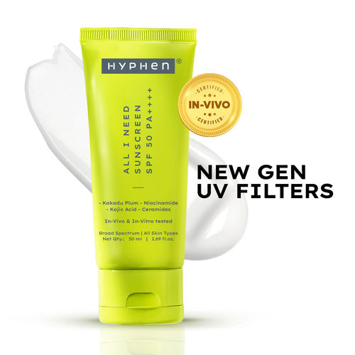 Hyphen All I Need Sunscreen SPF 50 PA++++ with New Gen UV Filters | In-vivo Tested | Brightens & Protects | Lightweight & Non-Greasy - 50 ml
