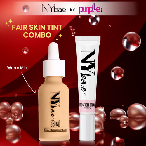 NY Bae Strobe Skin Tint Combo - Fair Skin | Strobe Pink Topaz | Warm Milk Foundation | Skin Tint | Glowy Korean Skin | Fair Skin Tone | Everyday Makeup Kit,42 gm