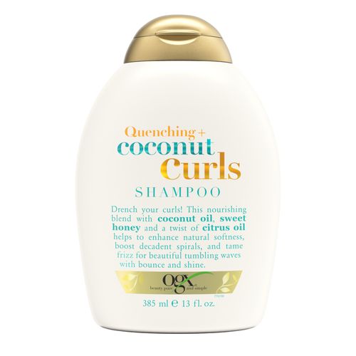 OGX Quenching + Coconut Curls Curl-Defining Shampoo, Hydrating & Nourishing Curly Hair Shampoo with Coconut Oil, Citrus Oil & Honey, Paraben-Free, Sulfate-Free Surfactants, 385ml