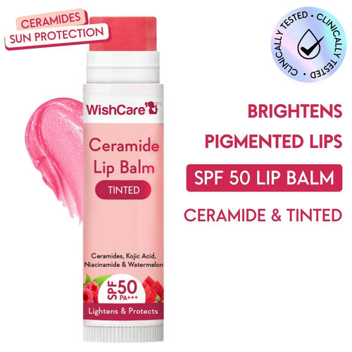 WishCare Tinted Ceramide Lip Balm with SPF50 PA+++ - Kojic Acid & Niacinamide - For Brightens & Protects5 gm