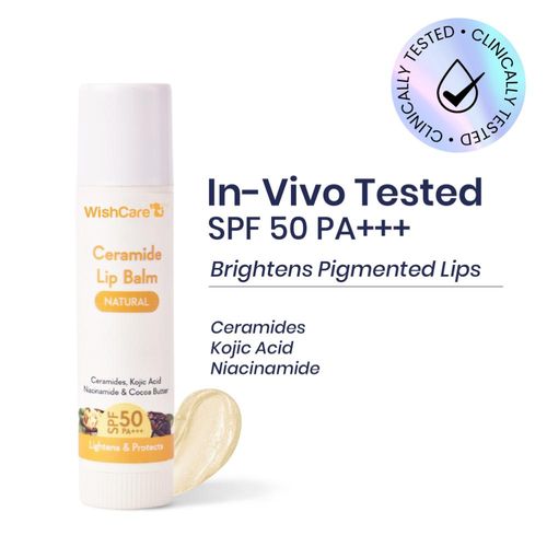 WishCare Ceramide Lip Balm with SPF50 PA+++ - Kojic Acid & Niacinamide - For Brightens & Protects5 gm