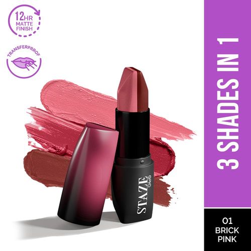 Staze 9to9 Love Tri-Angle 3 in 1 Lipstick | 01 Brick Pink | 3.8 gm