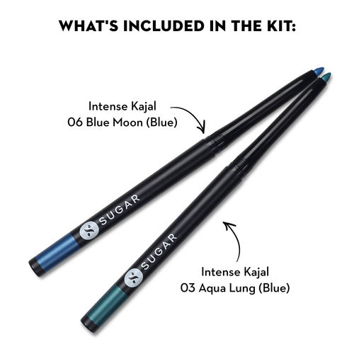 SUGAR Cosmetics Kohl Of Honour - Intense Kajal - 06 Blue Moon (Blue Kajal) & 03 Aqua Lung (Blue Kajal) - Pack of 2