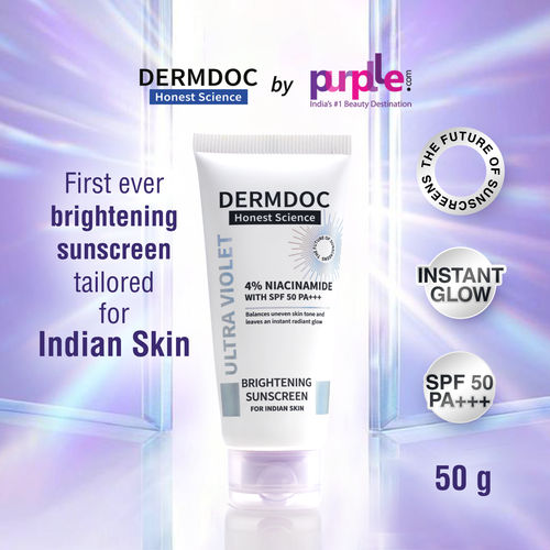 DERMDOC by Purplle 4% Niacinamide Brightening Sunscreen with SPF 50 Sun Protection (50gm) | Sunscreen for Oily Skin | PA +++ | UV Protection | Sunscreen Gel Cream