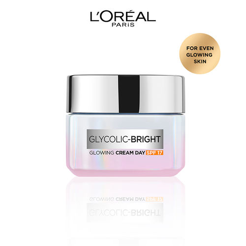 L'Oreal Paris Glycolic Bright Day Cream with SPF 17, 50ml |Skin Brightening & Visibly Minimizes Spots For Even Glowing Skin