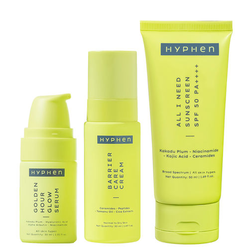 Hyphen Daily Face Care Regime for Normal & Dry Skin | Heal Skin Dryness & Dehydration | Face Serum, Face Moisturizer & Sunscreen SPF 50 Combo - 354 gm
