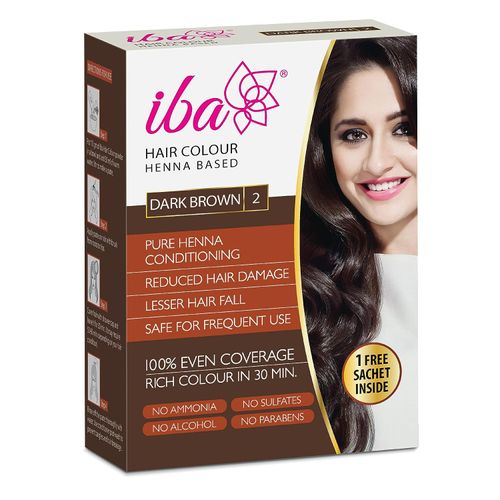 Iba Hair Color - Dark Brown, 70g | 100% Pure Henna Based Powder Sachet | Naturally Coloured Hair & Long Lasting | Conditioning | Reduced Hair fall & Hair Damage | Shine & Nourish Hair | Paraben, Chemical, Ammonia & Sulphate Free Formula