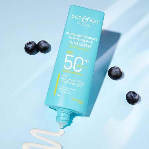Dot & Key Blueberry Hydrate Barrier Repair Sunscreen SPF 50+, PA++++ - With Hyaluronic & 5 Ceramides | Face Sunscreen All Skin Types with 6 UV Filters | 50g