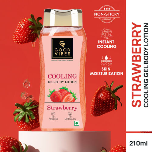 Good Vibes Strawberry Cooling Gel Body Lotion (210 ml) |Non-sticky Formulation | Instant Cooling Sensation | For Hydrating skin | For Healthy skin
