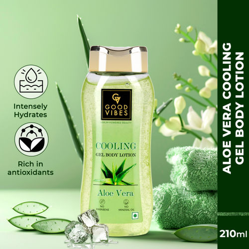 Good Vibes Aloe Vera Cooling Gel Body Lotion (210 ml) | Instant Cooling | Non Sticky Formula | Nourishment | All skin Type | Deep Hydration