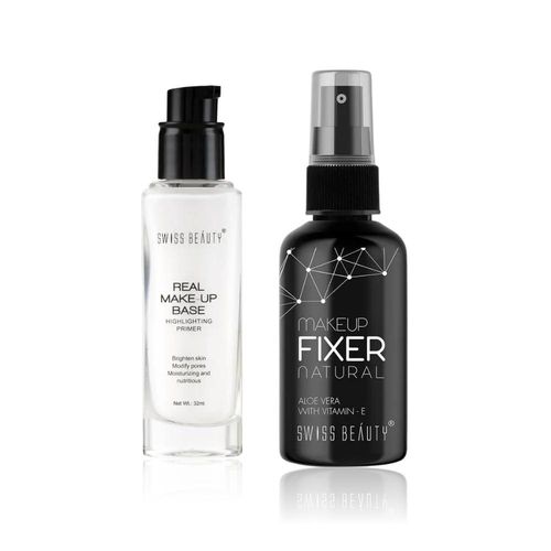 Swiss Beauty Dewy Finish Makeup Kit 1 (Real Makeup Base Highlighting Primer (32ml) + Makeup Fixer (70ml))