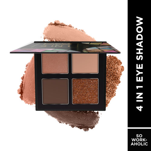 FACES CANADA 4 IN 1 Quad Eyeshadow Palette - So workaholic 02, 4.8 gm | Shimmer & Matte Shades | Satin Matte Finish Eye Shadow Quartet | Intense Pigment | Long Lasting | Vitamin E Enriched | Vegan