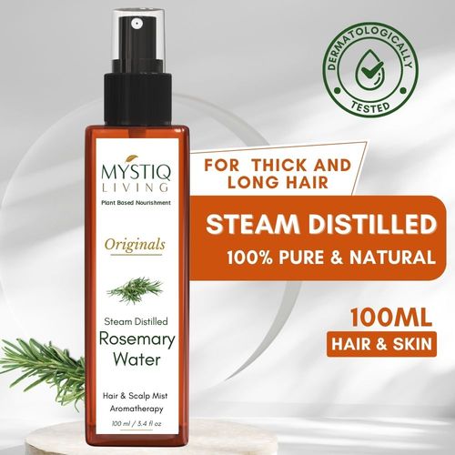 Mystiq Living Rosemary Water for Hair Growth, Mist Spray Steam Distilled 100% Pure and Natural Hydrosol, Hair Mist - 100 ml