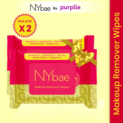 NY Bae Makeup Remover Pack of 2 | Cleansing Facial Wipes | Refreshing | Alcohol Free | Sulphate Free | Paraben Free | Set of 50 Wipes| Makeup Kits | Travel Friendly