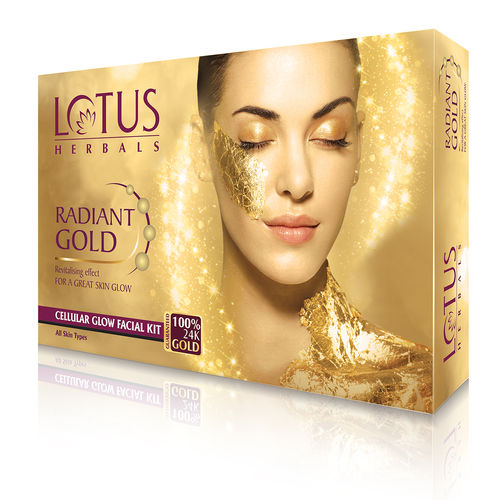 Lotus Herbals Radiant Gold Cellular Glow Facial Kit 4 in 1 | With 24K Gold leaves | For Skin Glow | All Skin Types | 4x37g