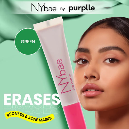 NY Bae Pro Primer - Green Colour Corrector (15 ml) | Face Primer | Glowing Korean Skin | Cancels Redness | Conceals Acne | Pore Minimising | Long Lasting Makeup
