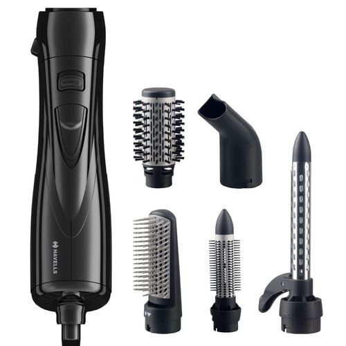 Havells HC4085 - Air Care Styler, Pre-Styling Half Brush and Drying Nozzle, Styling Curlers, Smoothening Roller Brush, Suitable for all Hair Types (Black) - 1 Pc