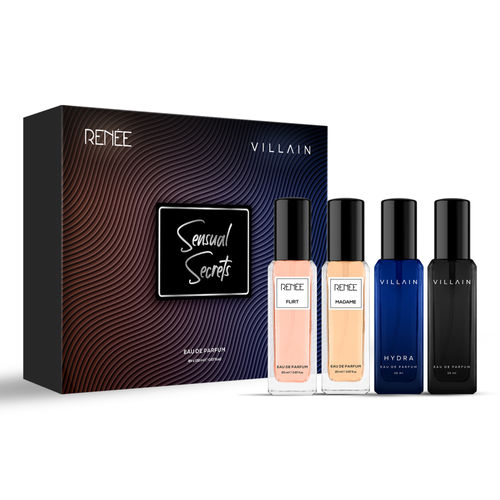 RENEE x VILLAIN Sensual Secrets Eau De Parfum - Specially Curated Luxury Long Lasting Premium Perfume EDP Fragrance Scent - Perfect for Gifting, Wedding, Special Occasions Pack of 4, 20 Ml Each Combo