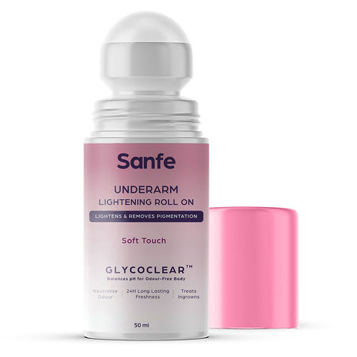 Sanfe Underarm Lightening Roll On (Soft Touch) with 5% AHA, Glycolic Acid & Salicylic acid | For Underarms | Lightens & Remove Pigmentation | Deodorant for Underarms | Glycoclear Technology | Men & Women
