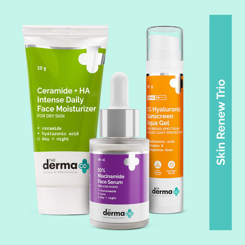 The Derma Co. Clear & Protect Bundle: Salicylic Serum & Moisturizer + Hyaluronic Sunscreen for Blemish-Free Defense Combo of 3