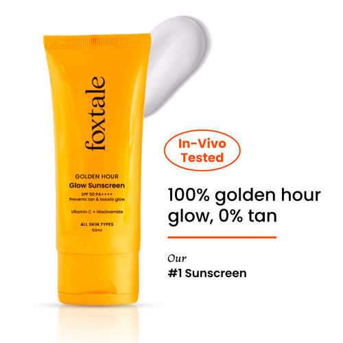 Foxtale Glow Sunscreen SPF 50 PA++++ Lightweight with Vitamin C and Niacinamide | Fast Absorbing | UVA and UVB filters Prevents Tanning | No White Cast | Non-Greasy | For Men & Women | All Skin Types - 50 ml