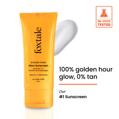 Foxtale Glow Sunscreen SPF 50 PA++++ Lightweight with Vitamin C and Niacinamide | Fast Absorbing | UVA and UVB filters Prevents Tanning | No White Cast | Non-Greasy | For Men & Women | All Skin Types - 50 ml