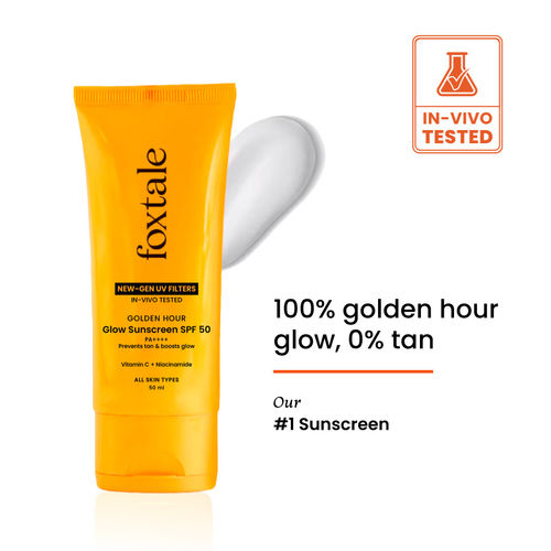 Foxtale Glow Sunscreen with Vitamin C & Niacinamide SPF 50 PA++++, In-Vivo Tested, for Dewy Glow 50 ml