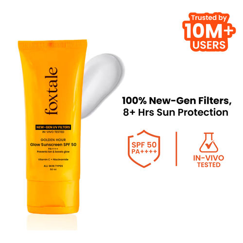 Foxtale Glow Sunscreen with Vitamin C & Niacinamide SPF 50 PA++++, In-Vivo Tested, for Dewy Glow 50 ml