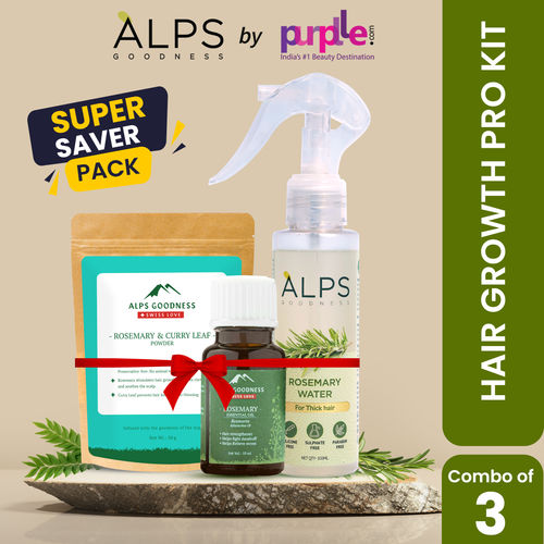Alps Goodness Rosemary Hair Growth Pro Kit (Pack of 3) | Rosemary & Curry Leaf Powder (50 g), Rosemary Water (100 ml) & Rosemary Essential Oil (10 ml) | Thick-Long Hair | Face & Hair Mask