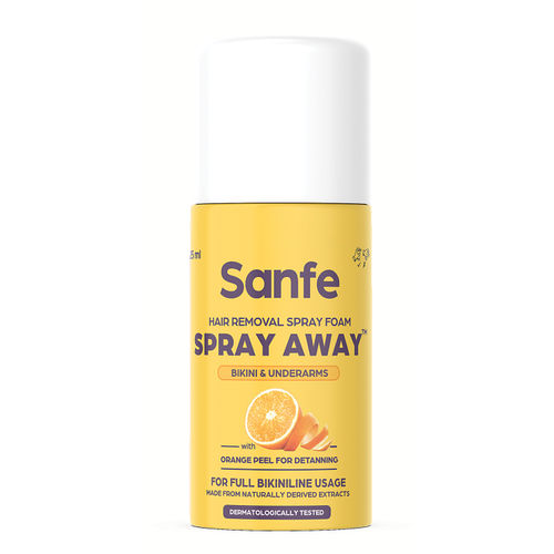 Sanfe Painless & Detan Hair Removal Spray Foam - 25 ml | For Bikini, Chest, Legs, Arms & UnderArm