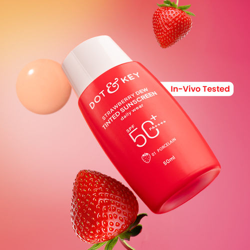 Dot & Key Strawberry Dew Tinted Sunscreen SPF 50++++ 01 Porecelain In Vivo Tested Sunscreen for Daily Wear, Brightens & Protects Skin - 50 ml