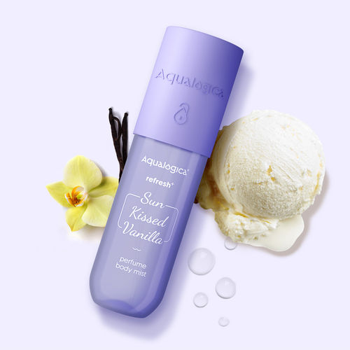 Aqualogica Refresh+ Sun Kissed Vanilla Perfume Body Mist Warm Vanilla Fragrance | Long- Lasting Fragrance | Double Duty Mist for Hair & Body | Non-Irritating & Hydrating | Skin Friendly (150 ml)|Tested on Gen Z