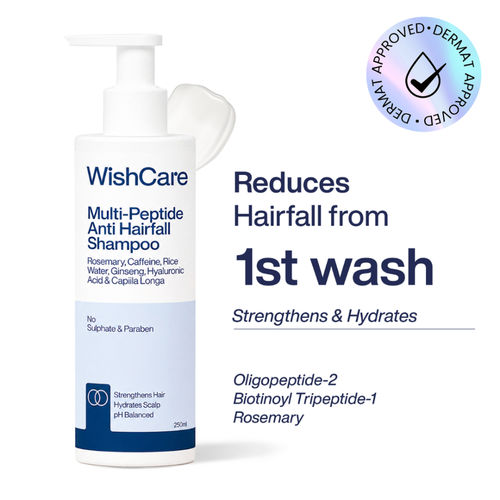 WishCare Multi Peptide Anti Hairfall Shampoo|Dermat Approved|Reduces Hairfall & Breakage|For Thinning&Hair Loss|Hydrates and Soothes Scalp|Increases Shine & Volumanizes Hair|Sulphate&Paraben Free Shampoo|250 ml