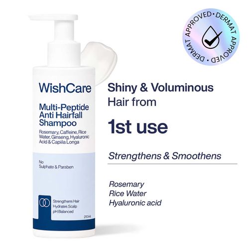 WishCare Multi Peptide Anti Hairfall Shampoo|Dermat Approved|Reduces Hairfall & Breakage|For Thinning&Hair Loss|Hydrates and Soothes Scalp|Increases Shine & Volumanizes Hair|Sulphate&Paraben Free Shampoo|250 ml