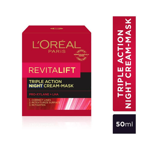 L'Oreal Paris Revitalift Triple Action Laser X3 Night Cream Mask with PRO-XYLANE + LHA, 50 ml