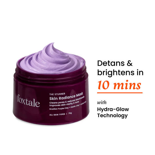 Foxtale De-Tan Skin Radiance Mask, With Lactic Acid, Brazilian Purple Clay & Kaolin Clay 75 gm