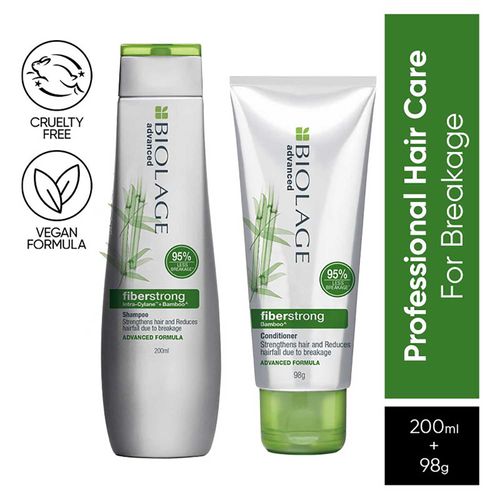 Biolage Advanced Fiberstrong Strengthening Shampoo + Advanced Fiberstrong Conditioner | For Hairfall Due To Hair Breakage (200 ml + 98 g)