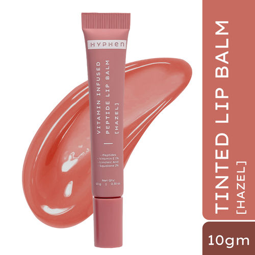 Hyphen Vitamin-Infused Peptide Tinted Lip Balm - Hazel | 24 Hrs Moisturization, Smoothens, Barrier Repair| Peachy Nude Tint - 10g
