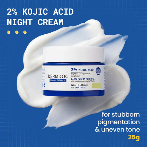 DERMDOC 2% Kojic Acid Glow Fusion Formula Night Cream (25 gm) | Skin Brightening I Targets Pigmentation I With Niacinamide & Alpha Arbutin