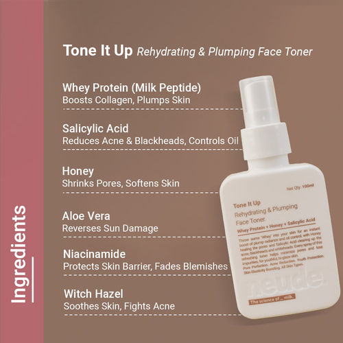 Neude Skin Milk Peptide Face Toner with Salicylic Acid & Niacinamide - Rehydrating, Plumping, Pore Correcting 100 ml - Tone It Up