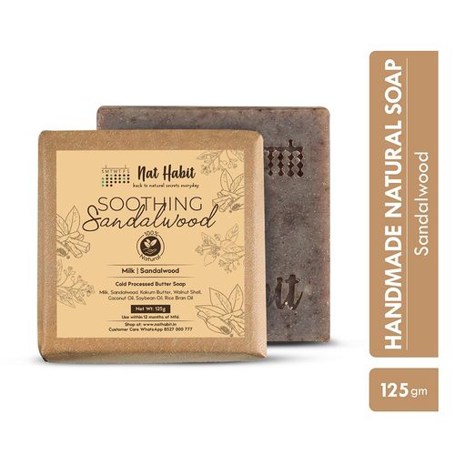 Nat Habit Soothing Sandalwood Soap|Handmade Butter Bath Soap Detoxification|Tan Removal (125 gm)